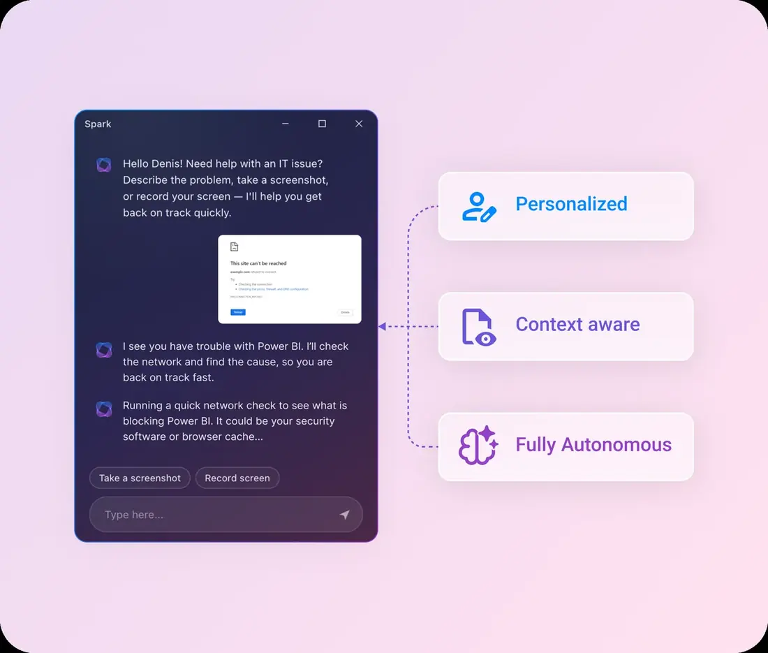 Nexthink Spark: çalışanla sohbet içinde kişiselleştirilmiş, bağlama duyarlı ve otonom BT desteği